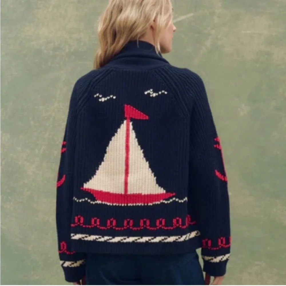 The Great. The Sailboat Lodge Cardigan in navy. Size 1. - Picture 5 of 8